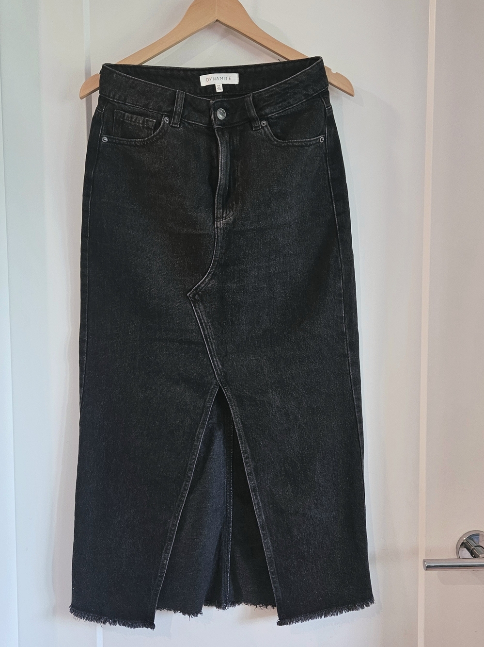 Dynamite Black Straight-Leg Jeans Skirt with Front Slit